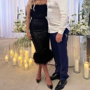 NADINE MERABI KATIE BEADED MIDI FEATHER TRIM